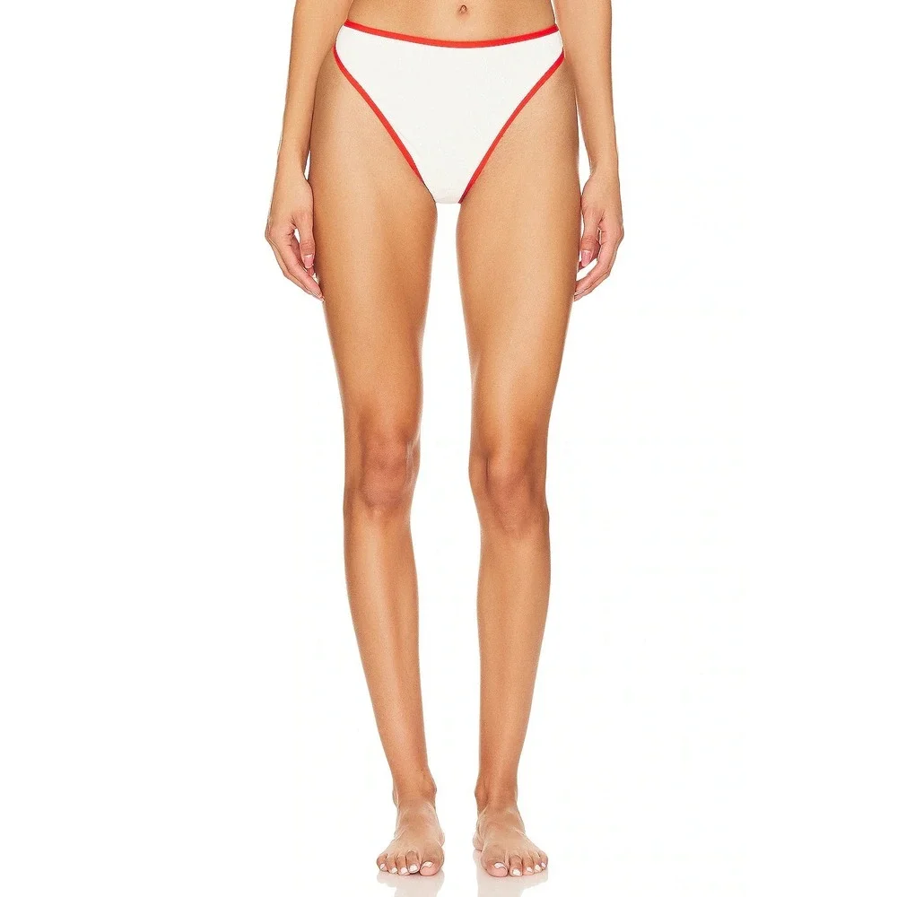 L*Space Nora Bitsy Bikini Bottom Cream & Pimento High Leg Size Large New